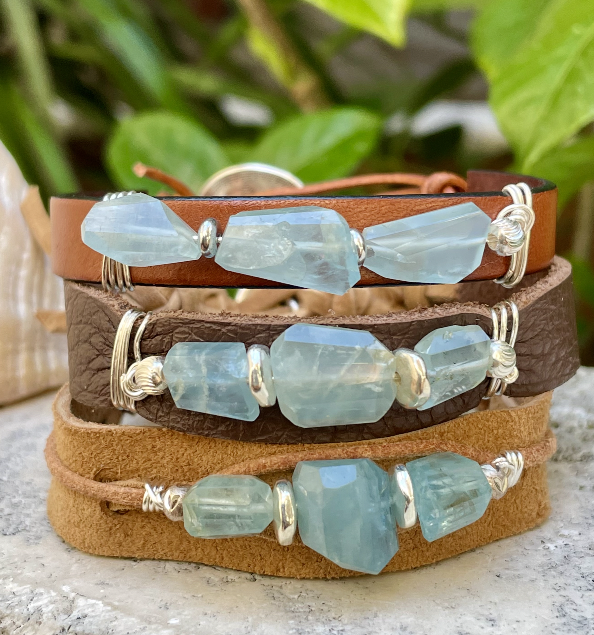 MILJA Aquamarine-Moonstone-Pearl-Picasso Jasper bracelet, silver – Tyynikki